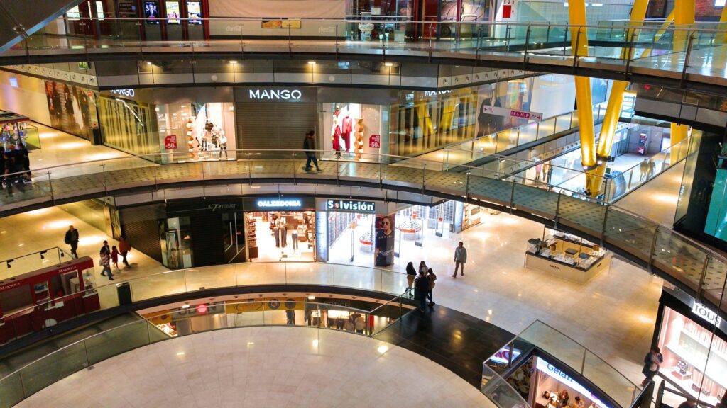Shopping centre interior with mobile signal coverage for visitors and retailers